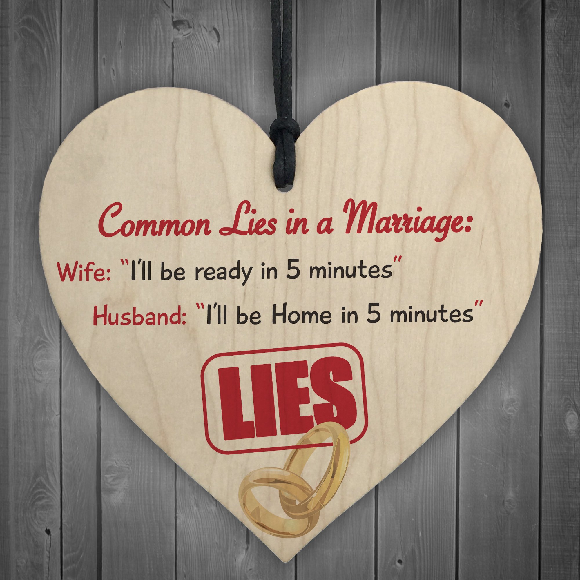 Red Ocean Common Lies In A Marriage Novelty Wooden Hanging Heart Valentines Day Plaque Wife Husband Anniversary