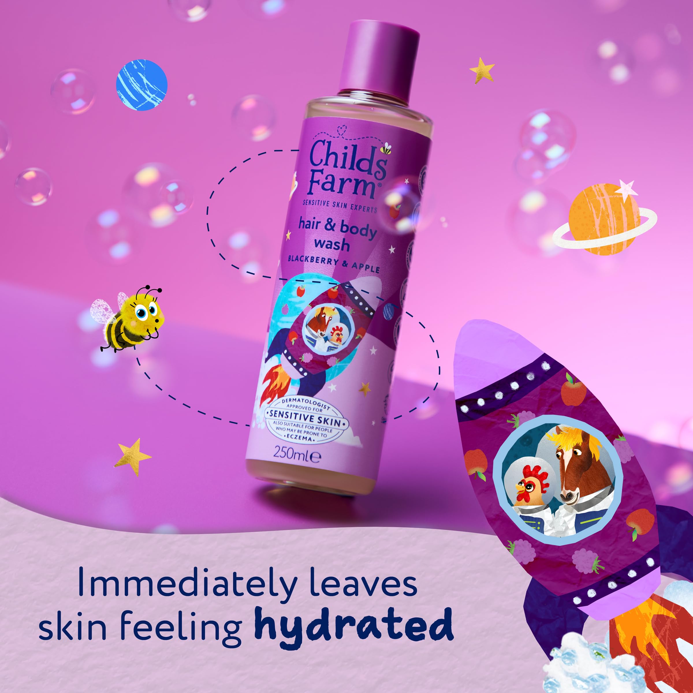 Childs Farm Kids Hair & Body Wash, Blackberry & Apple | Tear-free, Gently Cleanses | Suitable for Dry, Sensitive Skin, 250ml — view 5