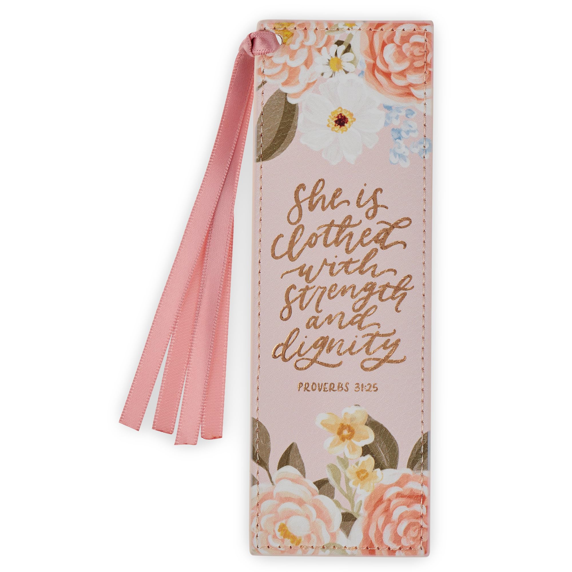 Christian Art Gifts Premium Faux Leather Bookmark: Strength &amp; Dignity