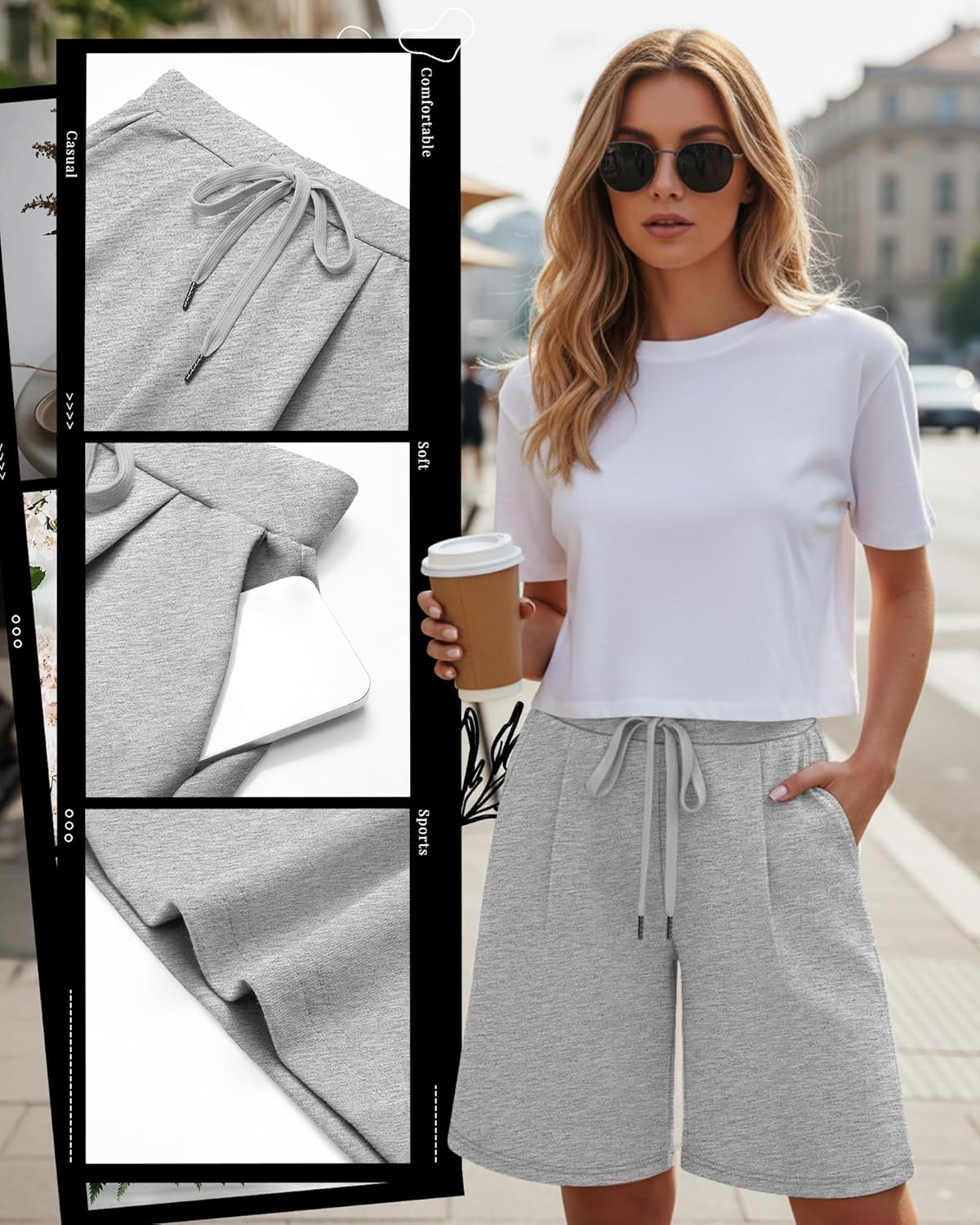 3 Pack Women's Bermuda Shorts Drawstring Casual Lounge Elastic Waist Athletic Yoga Running Shorts with Pockets - Image 3