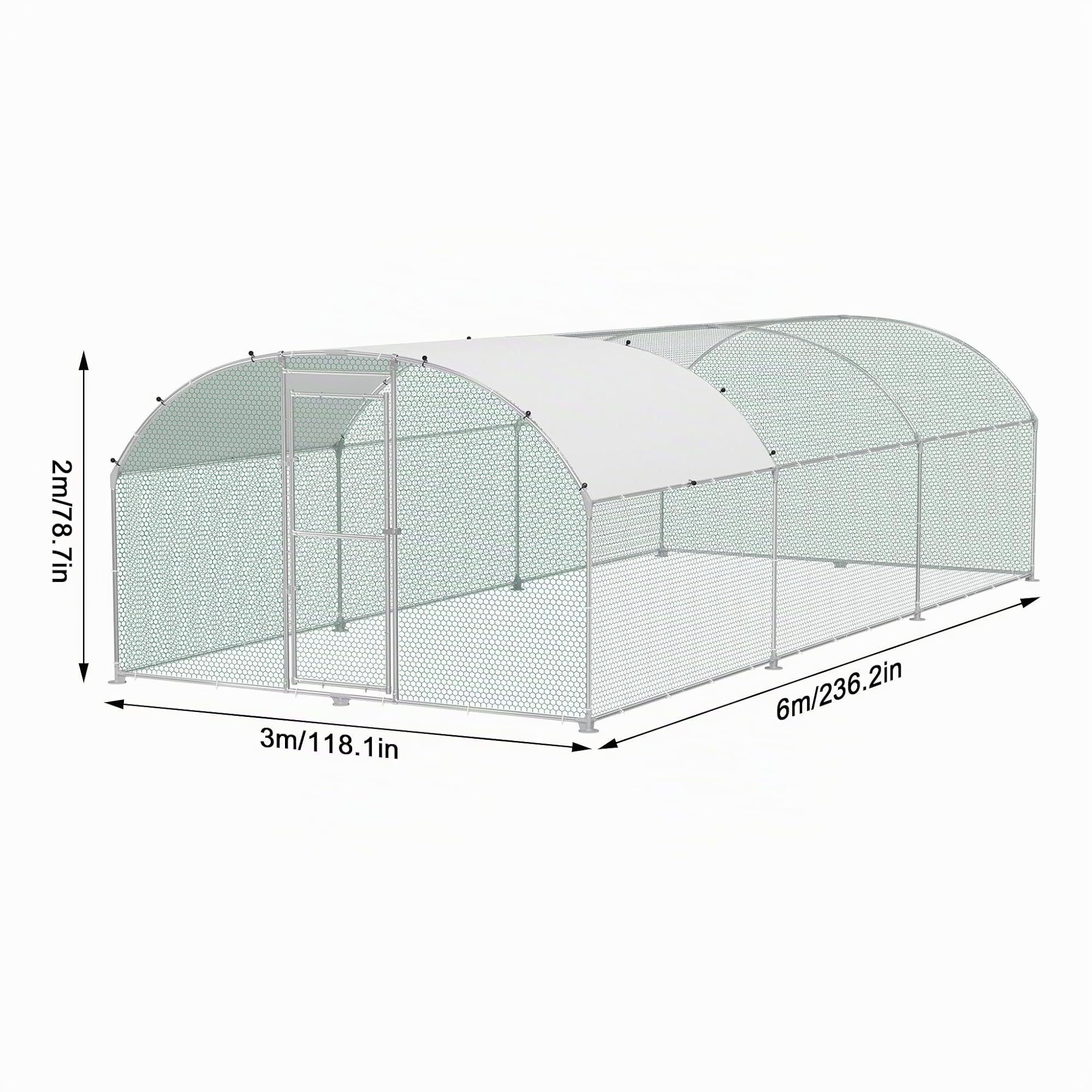 Hühnerstall Freilaufgehege 3x6x2m, Verzinkter Stahlrahmen Geflügelstall Hühnerhaus Bogenform Design mit Sonnenschutzdach, Outdoor Hühnerkäfig Voliere für Hühner, Enten, Kleintiere