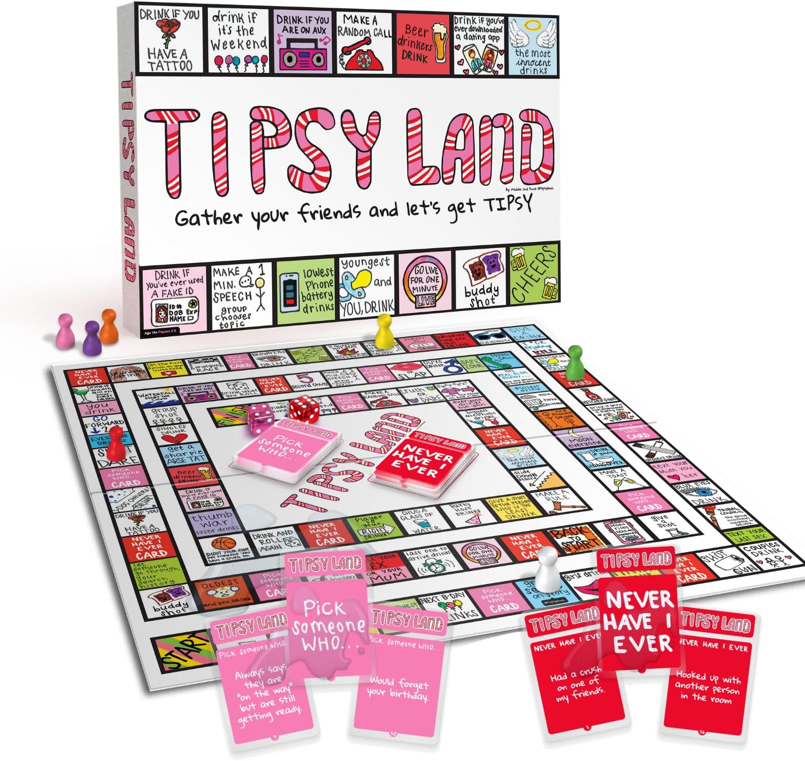Tipsyland Original, Offical Product, Hilarious Adult Board Game for Parties, Confessions, Challenges & Wild Card Fun, Icebreaker Party Game for Groups, Friends & House Parties