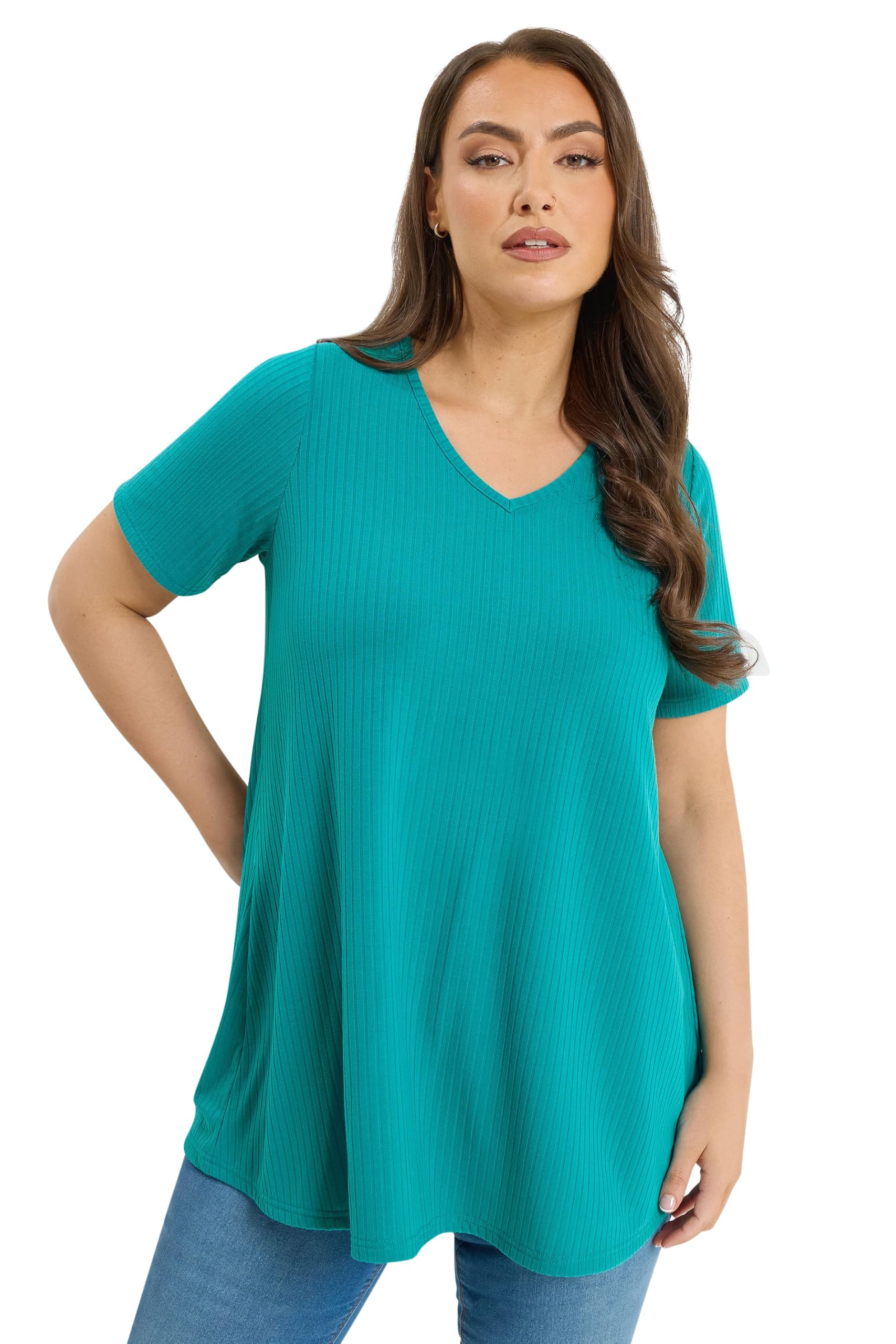 Yours - Women's T-Shirt - V-Neck - Short Sleeve - Turquoise - Size 22-24