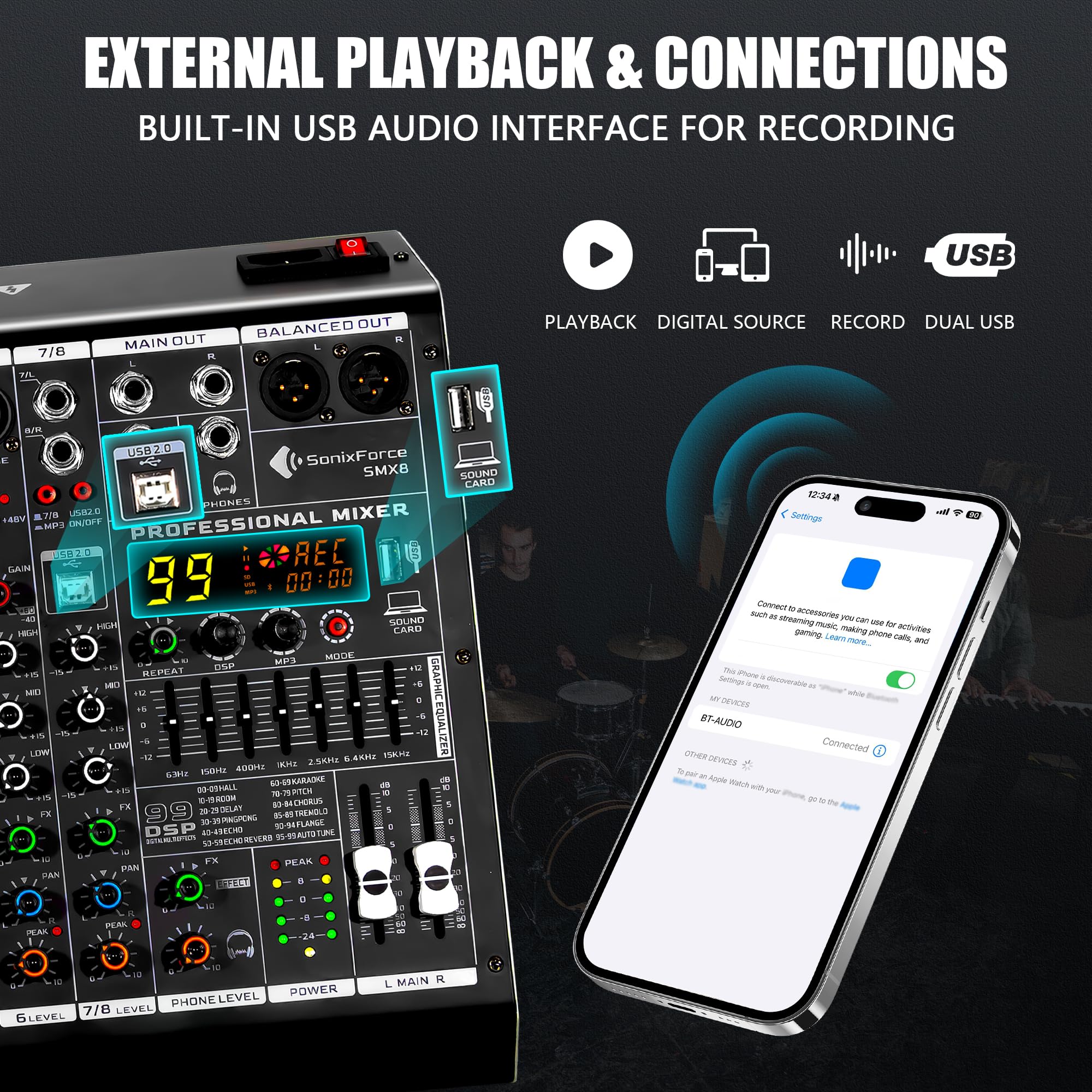 Amazon.com: SonixForce 8 Channel Audio Mixer, 99 DSP Sound Board