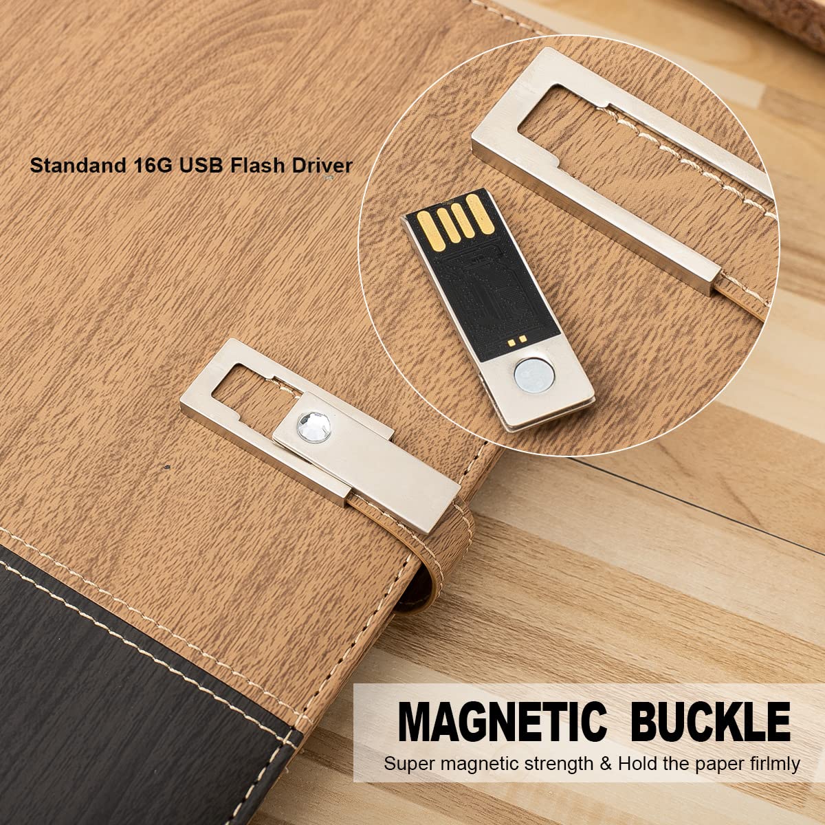 Classeur A5 6 Anneaux Avec Clé USB 16Go - Organiseur Cuir Voyage Avec Poches Et Porte-Crayon