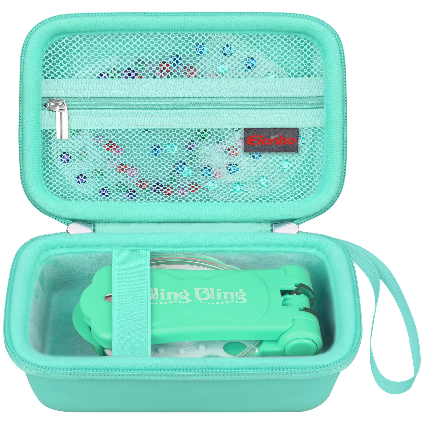 Elonbo Carrying Case for Blinger Dazzling Starter Kit, Blinger Kids Glam Collection Starter Kit Storage Bag, Kids Hair Styling Tool Travel Organizer Holder, Pocket fits Gems Rhinestones, Green