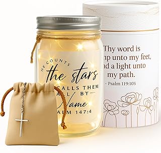 Christian Friend gift Stars Jar with Fairy Lights - Bible Verse Jar for ...