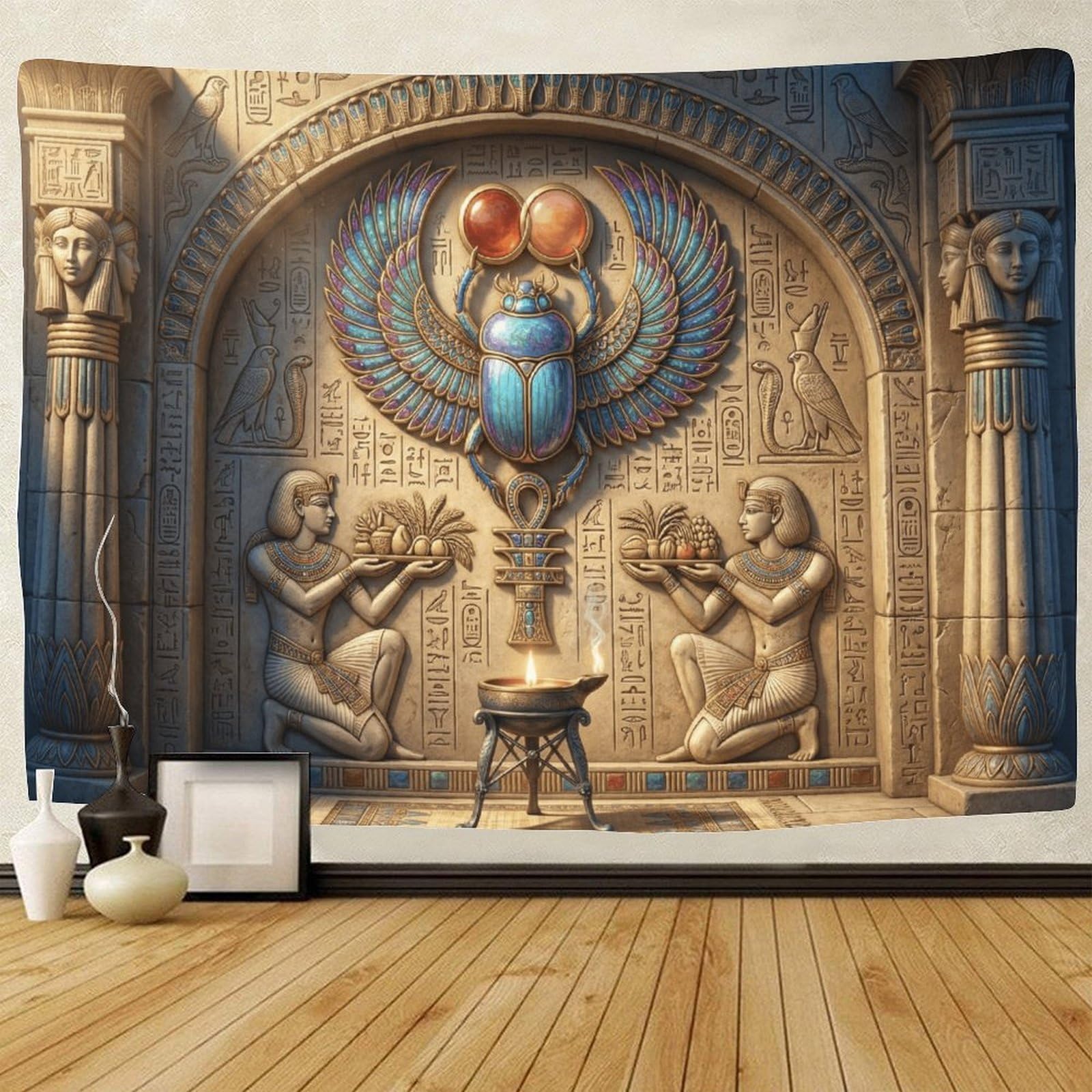 GPMNBCXZK Egyptian Scarab Wall Tapestry Ancient Temple Decorative Art 3D Printed for Living Room Bedroom Dorm 100cmx150cm
