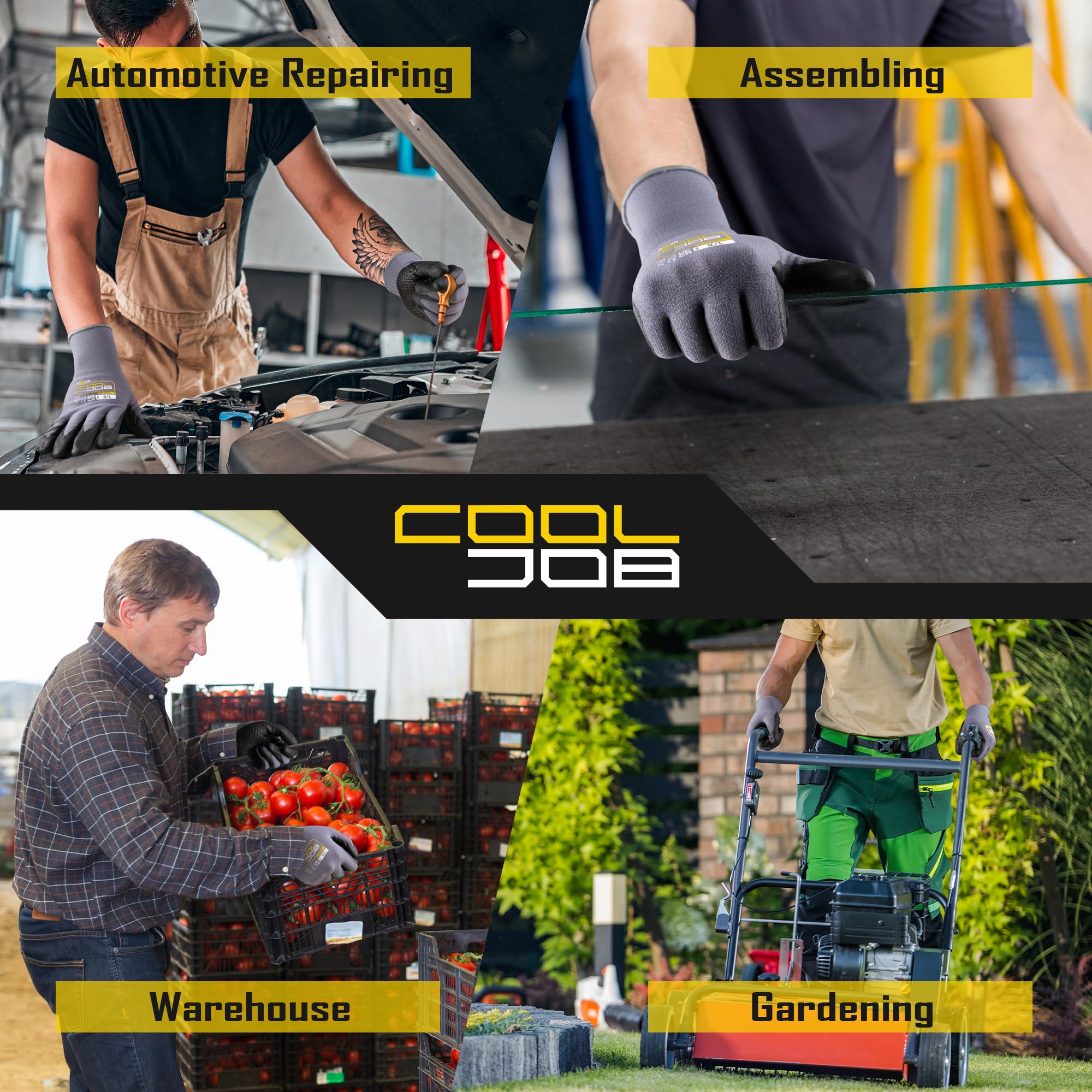 Gants De Travail Cooljob Nitrile - 3 Paires Antidérapantes, Taille M - Pour Jardinage Et Bricolage