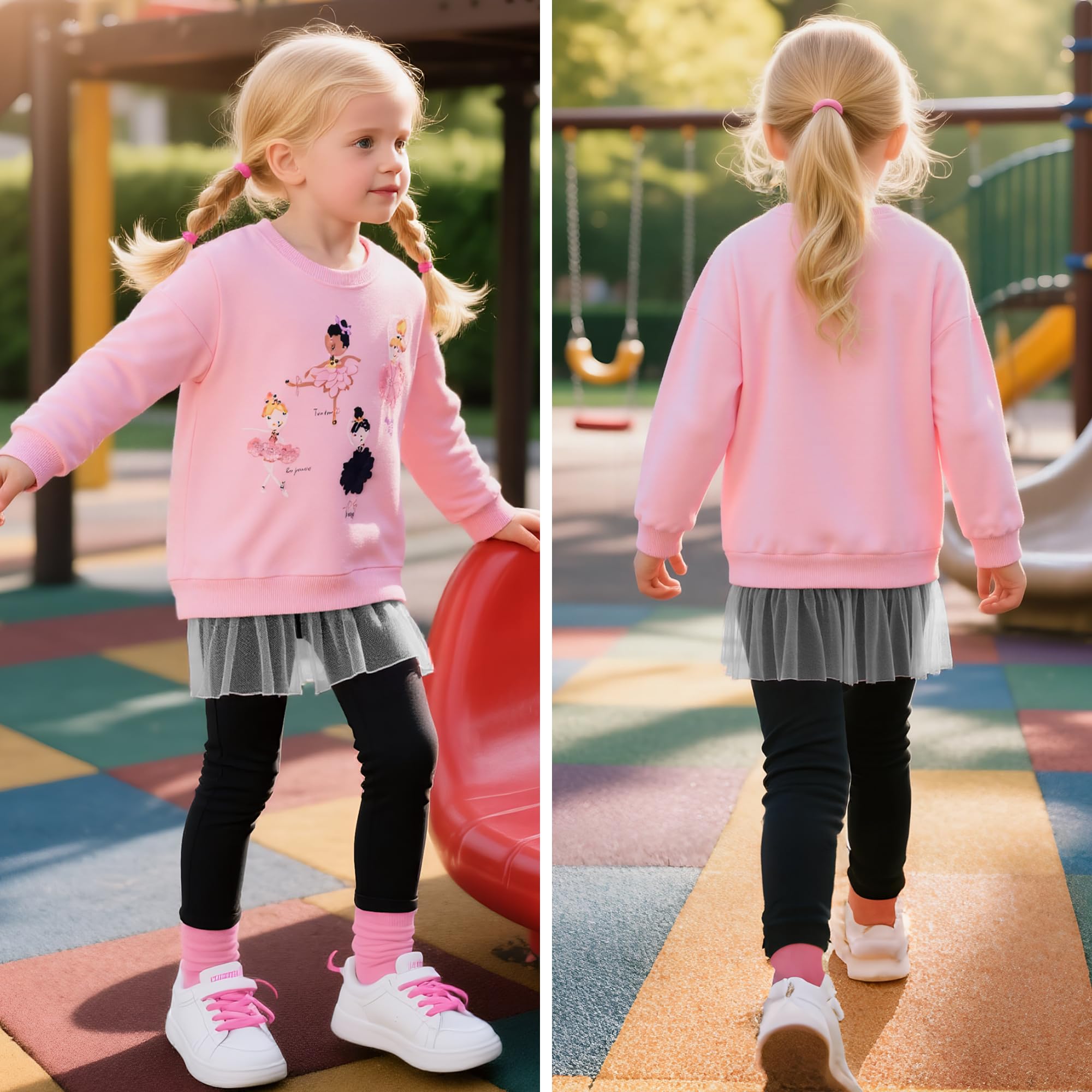Sudadera Niña Algodón Bordado Apliques Princesa Manga Larga Cuello Redondo Pullover Casual 2-7 años