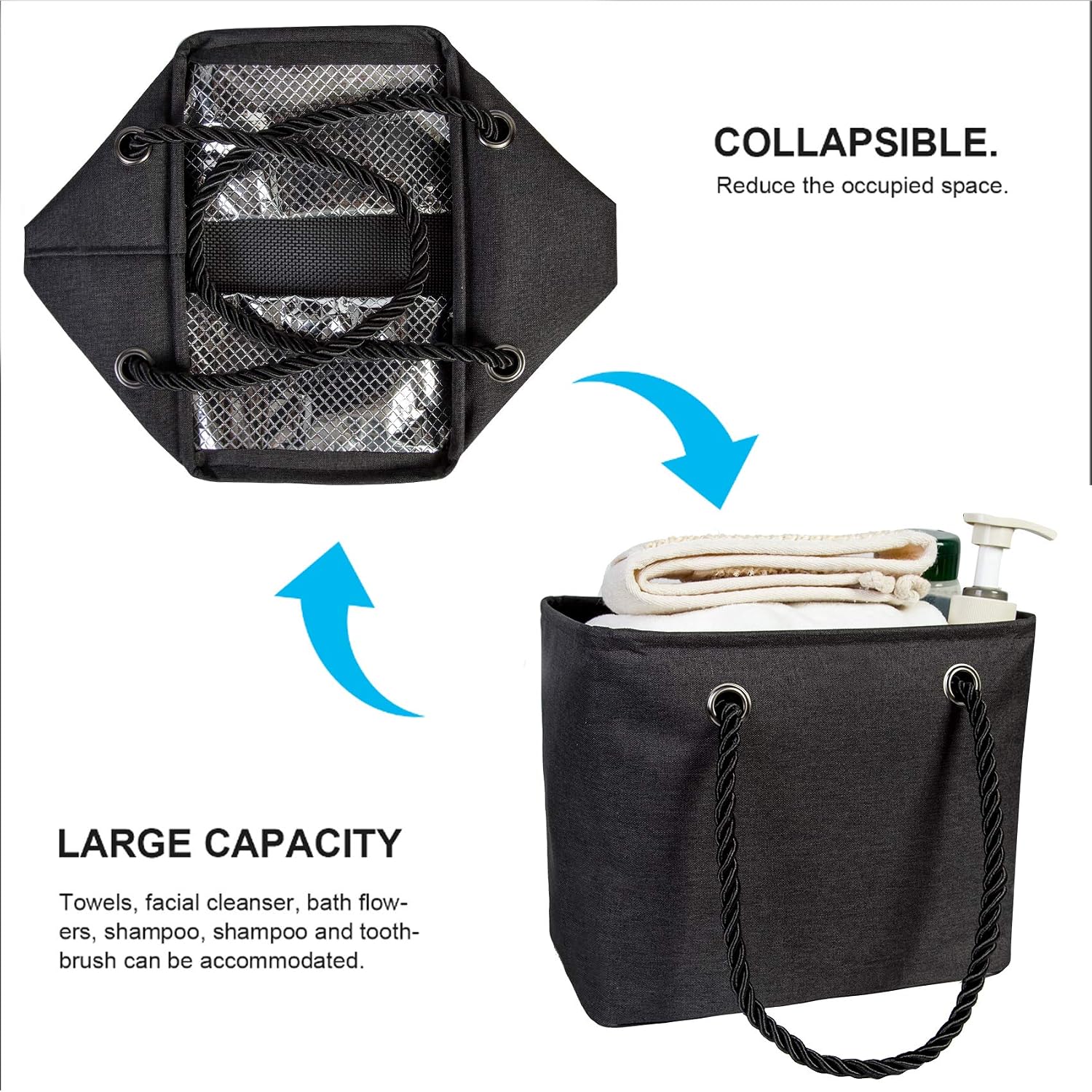 Portable Shower Caddy Dorm, College Room Essentials Bathroom Mesh Bottom Tote Bag