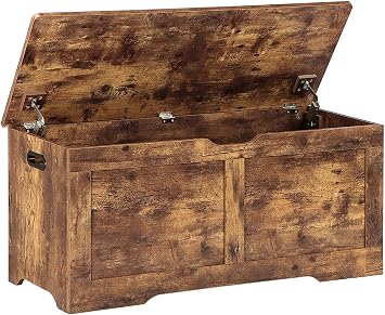 Timberer 39.4" Storage Chest, Wooden Storage Bench, Lift Top Toy Chest with 2 Safety Hinges, Large Toy Box, Entrance Bench, Living Room Bedroom, Rustic Brown |  2