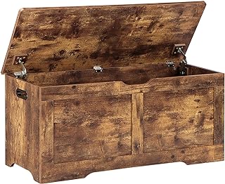 39.4" Storage Chest, Wooden Storage Bench, Lift Top Toy Chest with 2 Safety Hinges, Large Toy Box, Entryway Bench for Living Room, Bedroom, Rustic Brown