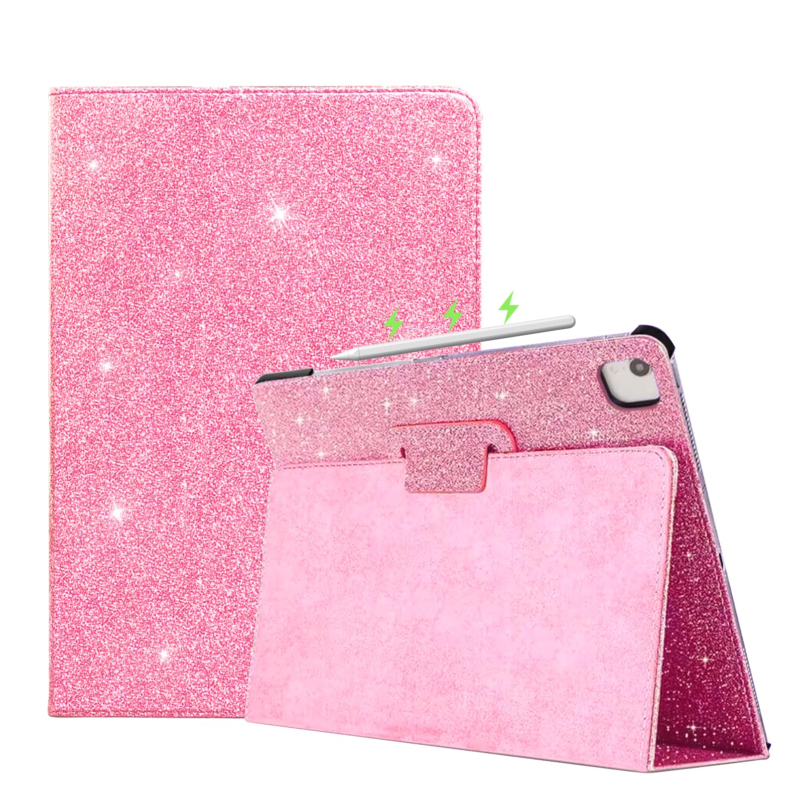 FS FANSONG Glitter Case for iPad Pro 11-inch 4th/3rd/2nd Generation (2022/2021/2020 Released) with Pencil Holder Folding Auto Sleep/Wake Smart Cover case, Pink