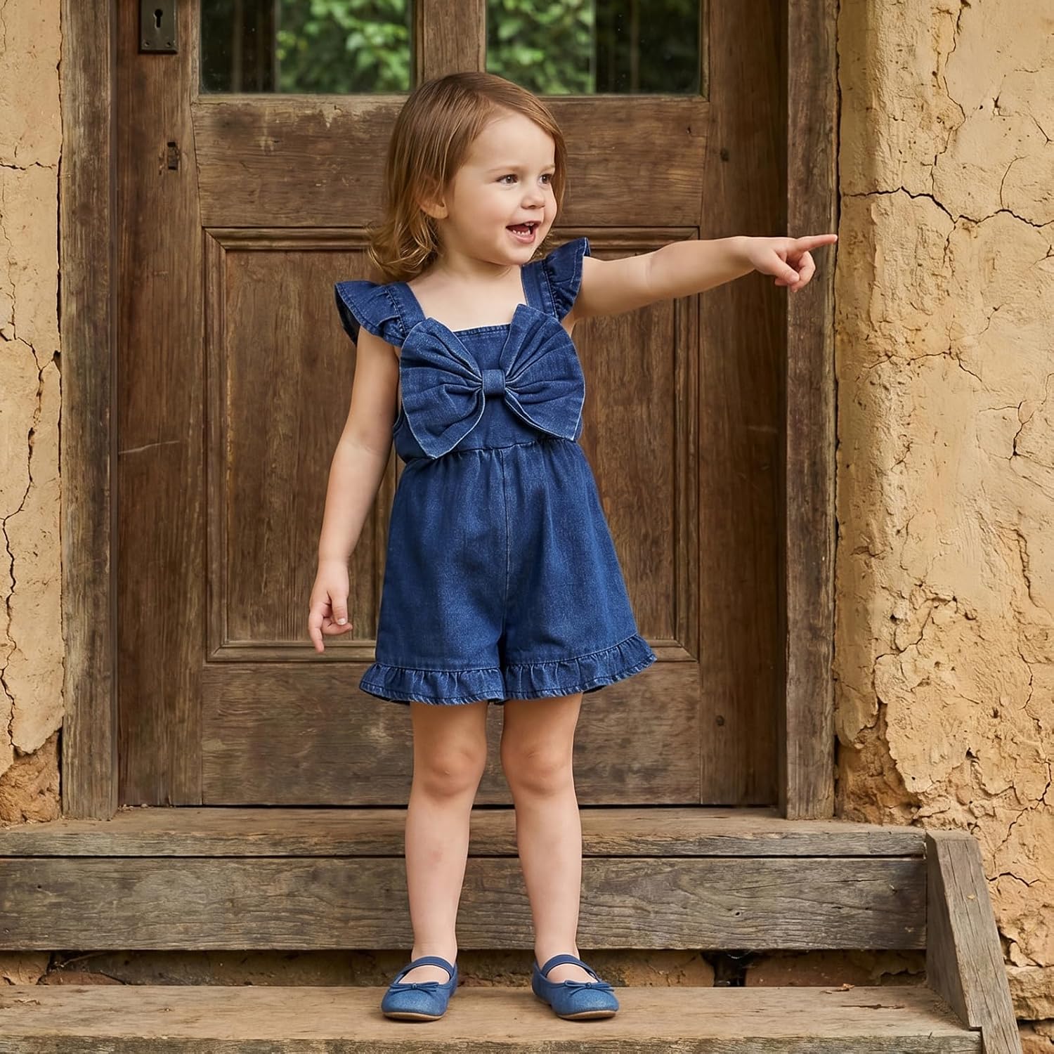 Toddler Baby Girl Summer Clothes Bow Ruffle Sleeveless Denim Romper Jumpsuit Shorts Overalls One Piece Outfit