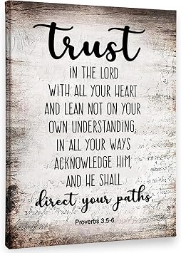 PHAMTE Proverbs 35-6 Trust In The Lord With All Your Heart Christian Wall Art, Bible Scripture Wall Decor, Christian Bible Scripture Print Framed Canvas Wall Art Home Room Office Church Decor11x14