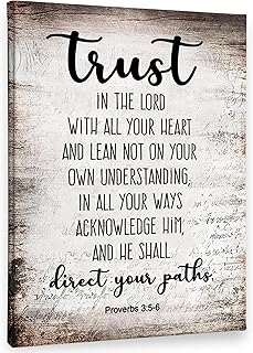 PHAMTE Proverbs 3:5-6 Trust In The Lord With All Your Heart Christian Wall Art, Bible Scripture Wall Decor, Christian Bible Scripture Print Framed Canvas Wall Art Home Room Office Church Decor（11x14）