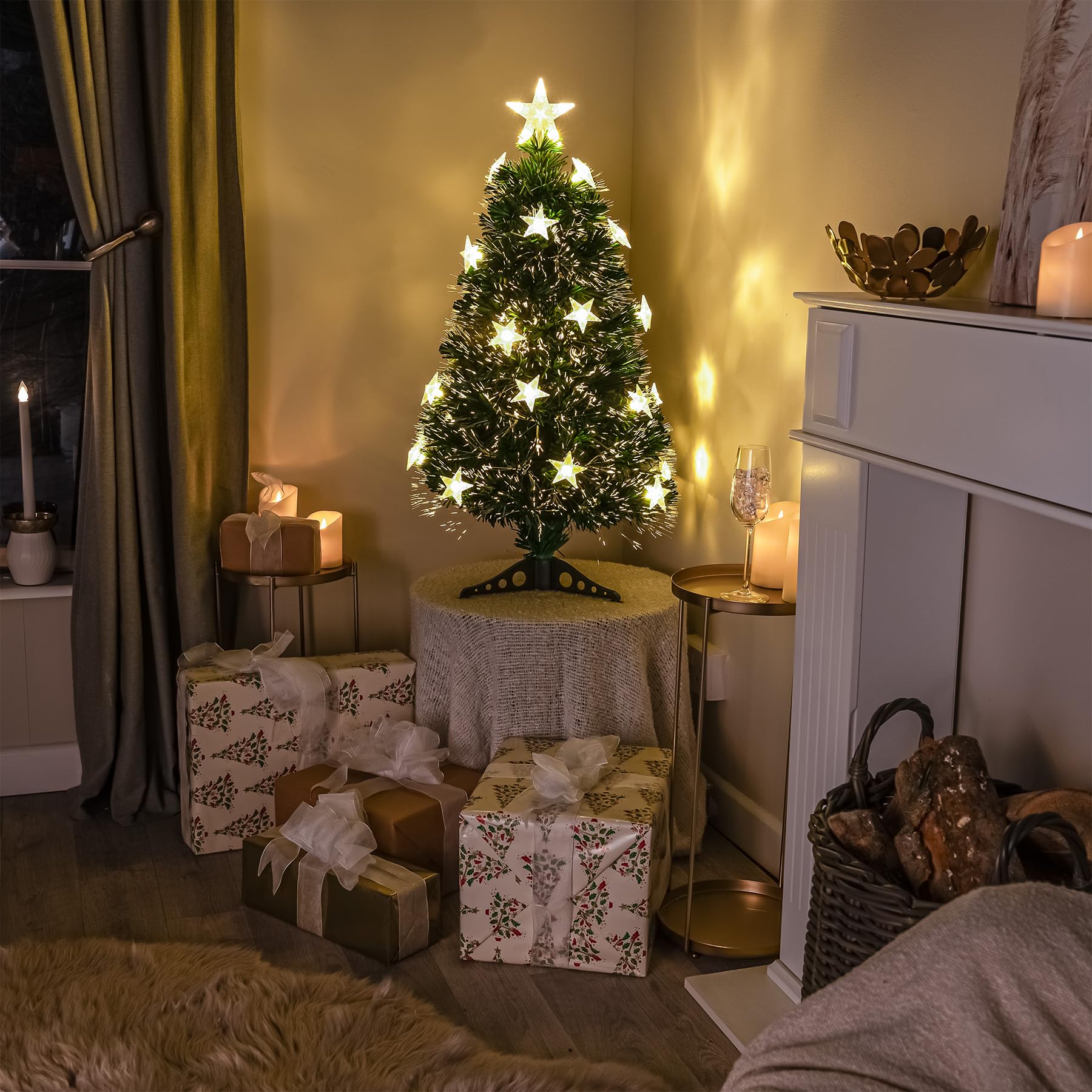 2ft Green Fibre Optic Tree with Warm White LED's and Stars