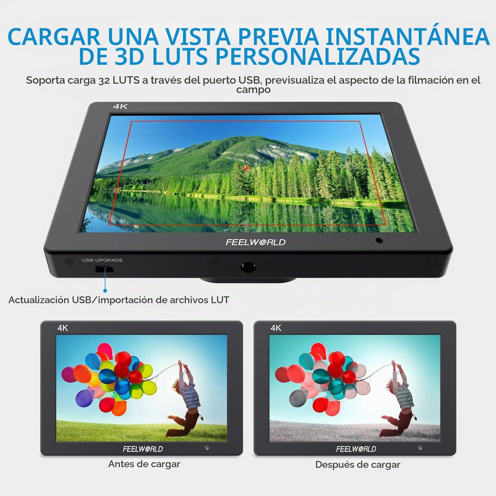 Feelworld T7PLUS Monitor de Campo DSLR de 7 Pulgadas con Batería F550 de 2200 mAh Full HD Focus Video Assist 1920x1200 IPS con Salida de Entrada HDMI 4K