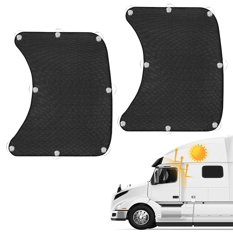 Protetor Solar para Janela Lateral de Caminhão joqepy com Ventosas, Preto, 23,62 x 17,7 pol. (60,0 x 45,0 cm), 2 unidades