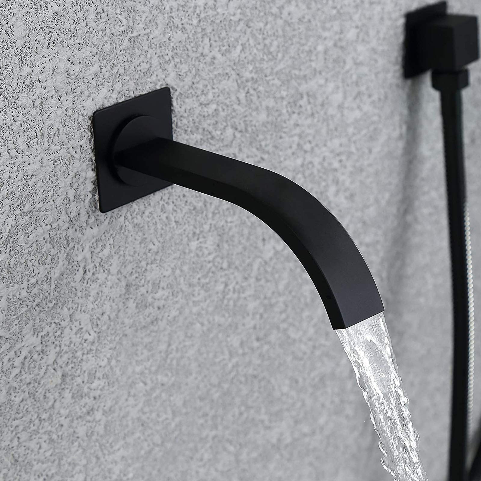 Juegos de grifos de Ducha Negros, Grifo de bañera con Cabezal de Ducha de Lluvia de 8'', caño de bañera en Cascada y Cabezal de Ducha de Mano, Sistema de bañera de baño montado en