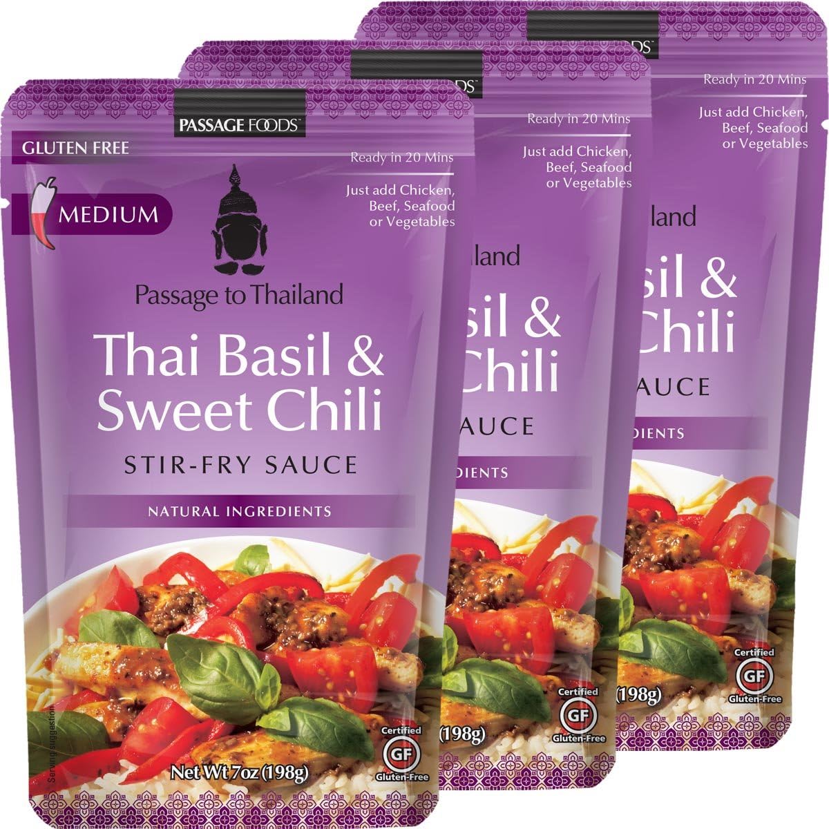 Passage FoodsTo Thailand Stir Fry Sauce, Thai Basil & Sweet Chili, 7 Ounce, 3 Count