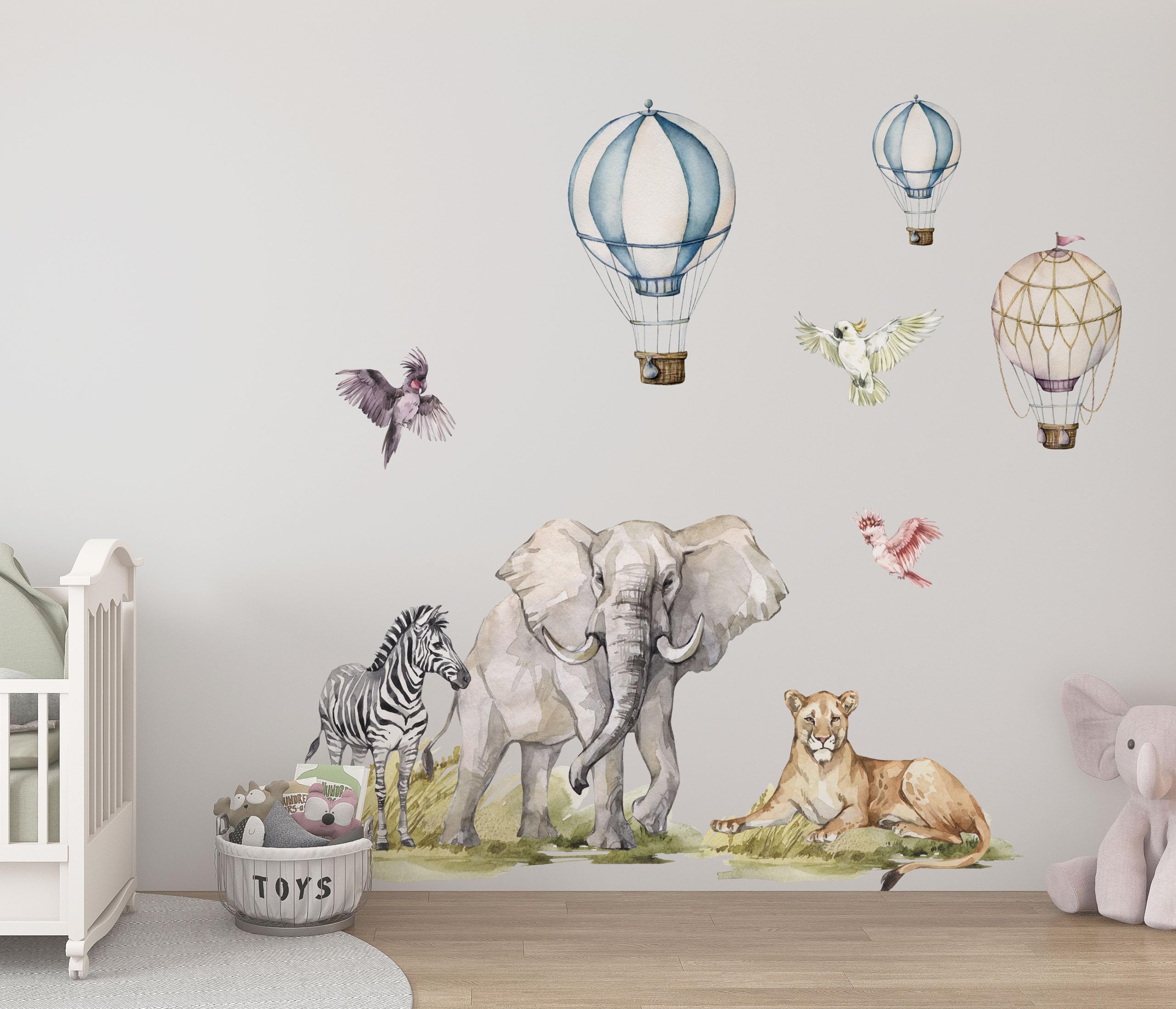 Wandtattoo mit Safari, Elefant, Löwe & Giraffe, Selbstklebender Wandaufkleber, Wandsticker für Jungen & Mädchen, Wanddeko für Kinder, Einfaches Anbringen & Rückstandsloses Entfernen