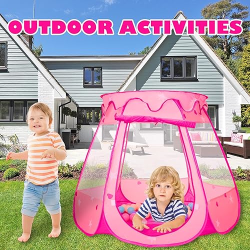 Miniatura 5 de Tienda de campaña de princesa para niños con 50 bolas, juguetes para niñas de 1, 2, 3 años, regalo de cumpleaños con luz de estrella, hoyos de bolas