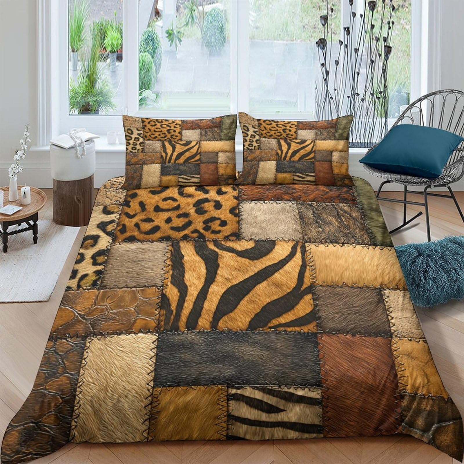 Ctjqhvkz Style-8 3D Printed Animal Patchwork Fitted Sheet Microfiber Soft Breathable Jungle Safari Mattress Cover For Bedroom Decor Single（135X200cm）