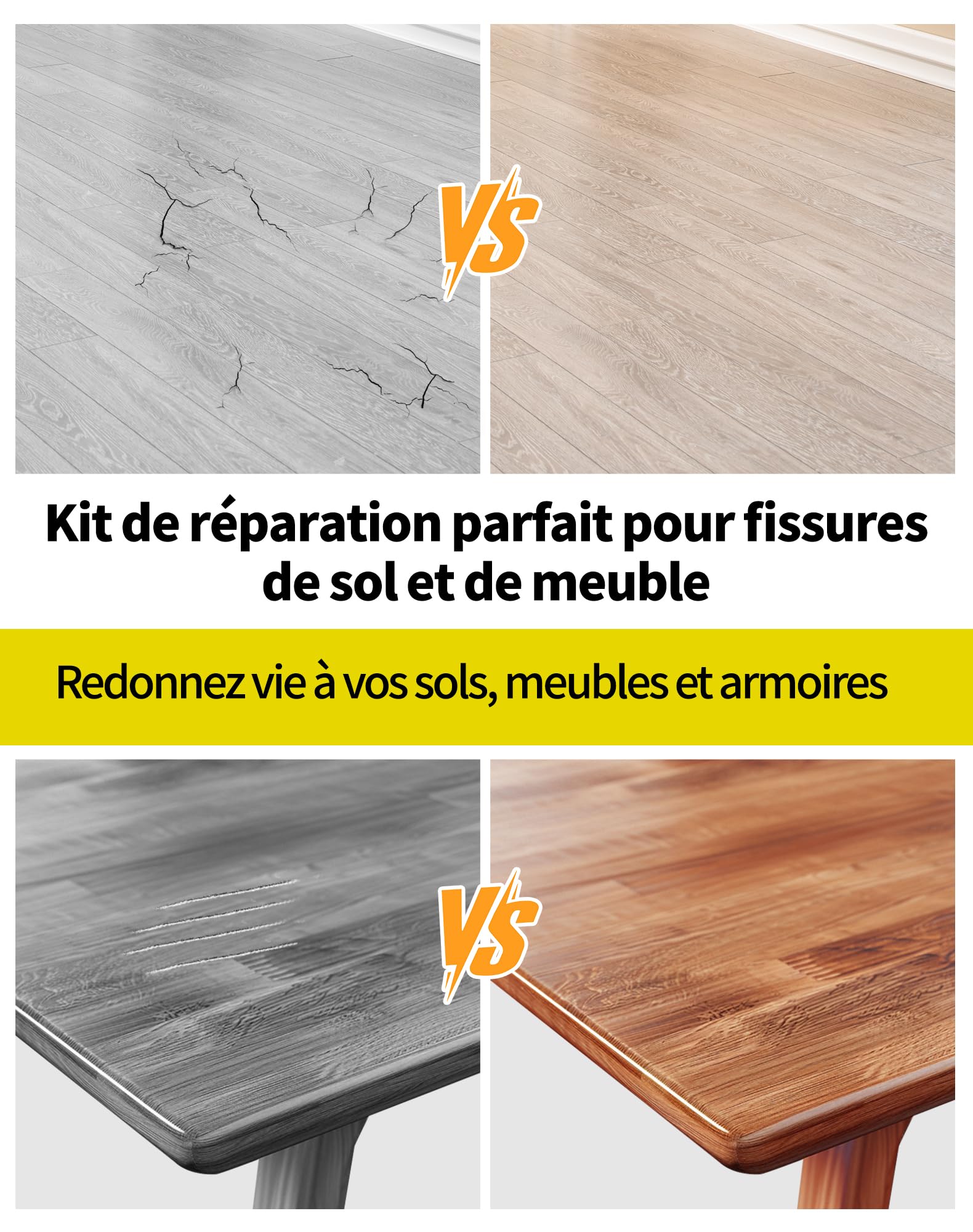 Lot de 15 kits de réparation de sol en vinyle, vinyle PVC et plastique - Kit de réparation pour parquet stratifié, parquet, bois et vinyle, 11 couleurs - Cire dure