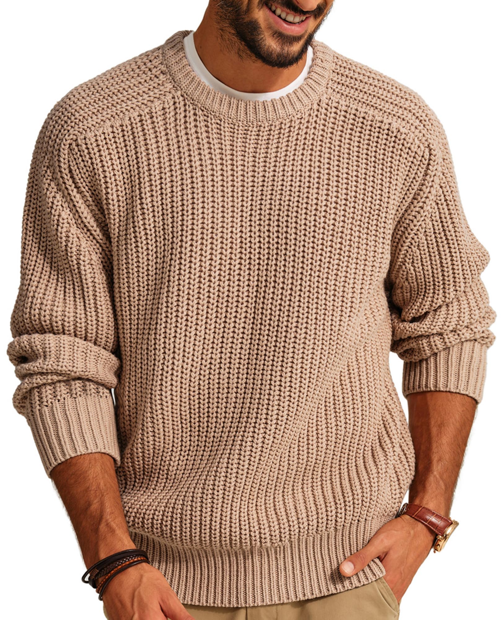 Mens Sweater Crewneck Knit Sweaters Casual Textured Pullover Sweater