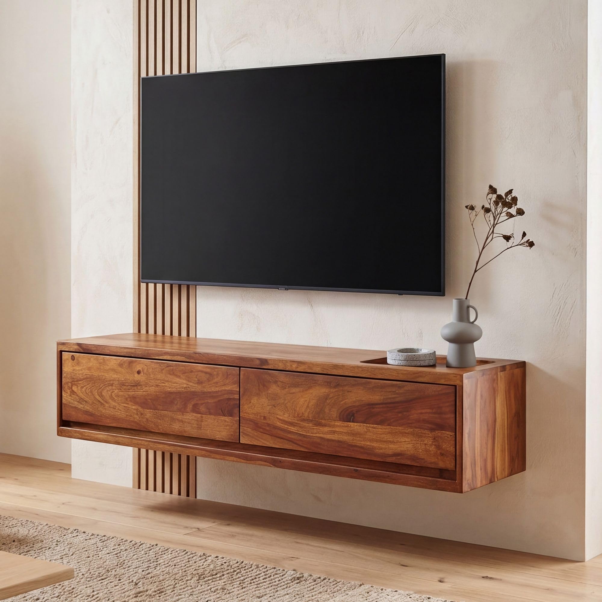 FineBuy Mueble TV Lowboard Colgante Mango Madera Maciza 108x25x34 cm Marrón | Soporte de TV de Diseño Moderno | Mueble de televisión de Pared