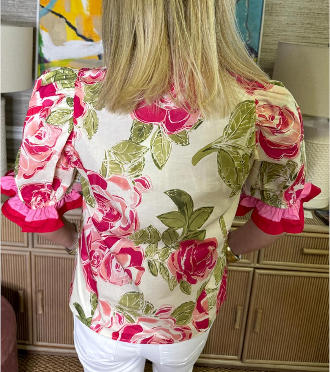 Amiblvowa Women Flutter Puff Sleeve Peplum Tops Y2K Boho Floral Ruffle Babydoll Blouse V Neck Cute Flowy Shirt Going Out Top - Image 4