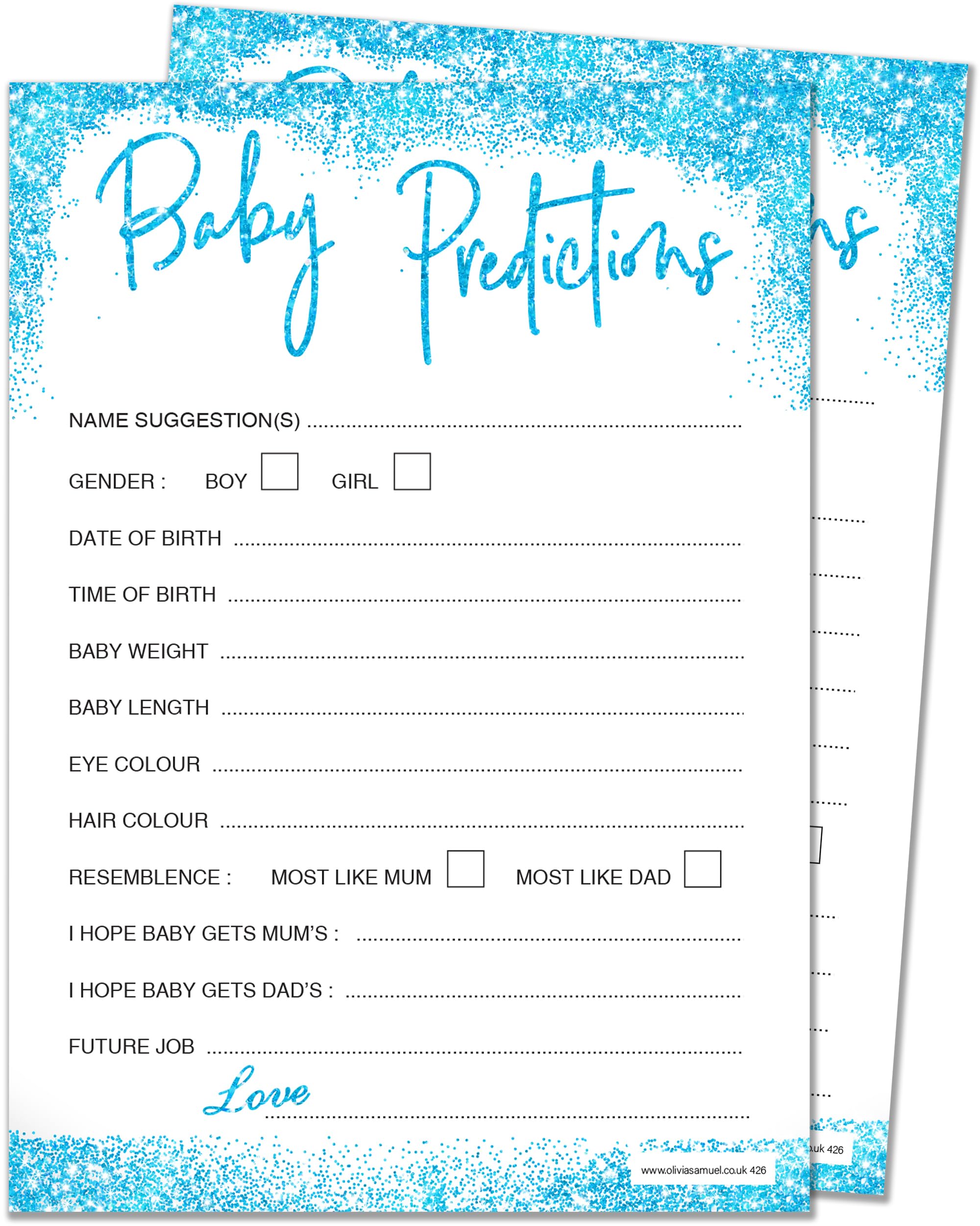 Olivia Samuel 20 Biglietti Pronostico Baby Shower - Tema Orsacchiotto Unisex, Cartoncino 300g, Formato A6, Prodotto UK