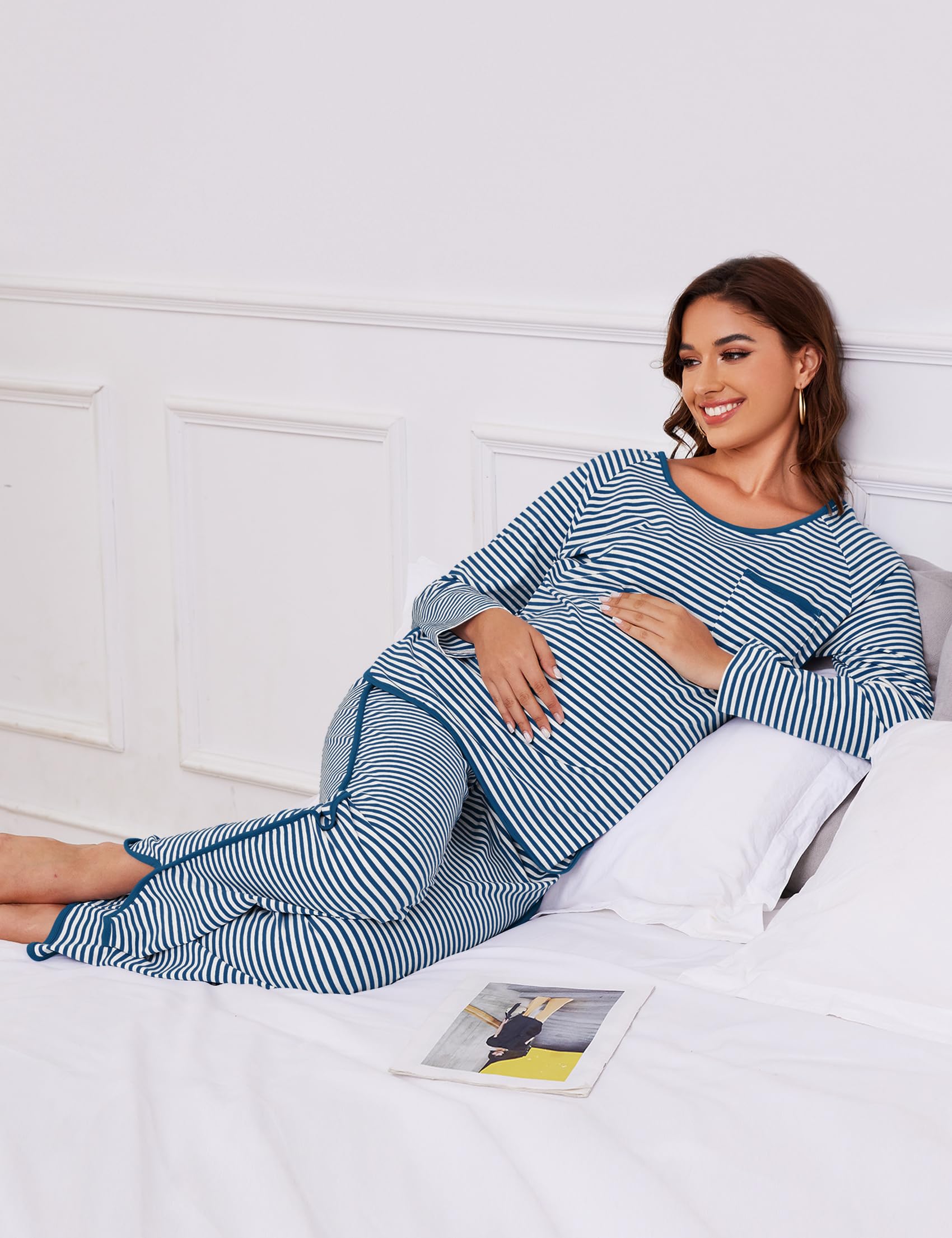 Conjunto de pijama de algodón para mujer, conjunto de 2 piezas de manga larga, cómodo, ropa de dormir con bolsillos