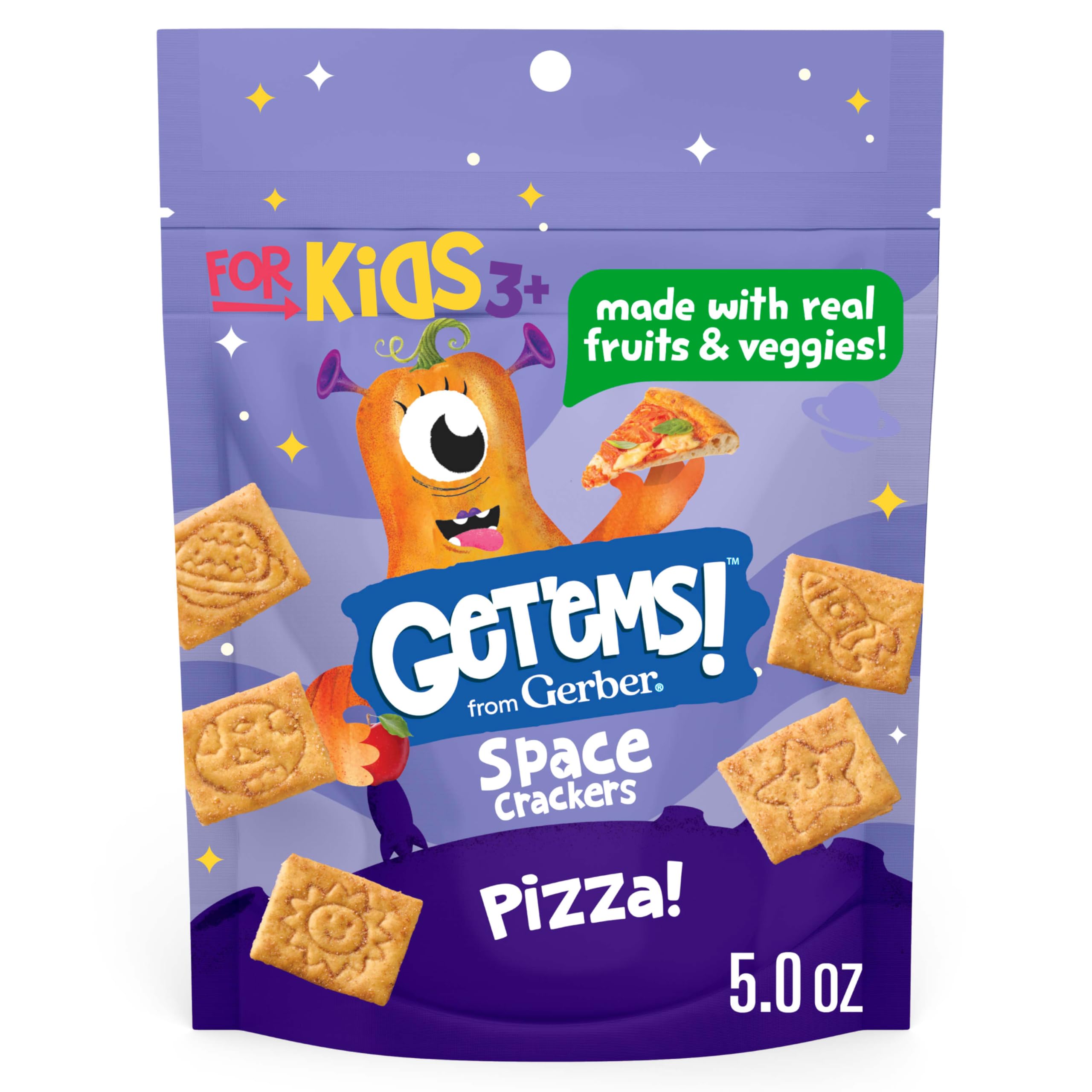 Get'emsfrom Gerber, Snacks for Kids, Pizza Space Crackers, Made with Real Veggies & Fruits, Iron & Vitamin E - 4 pack