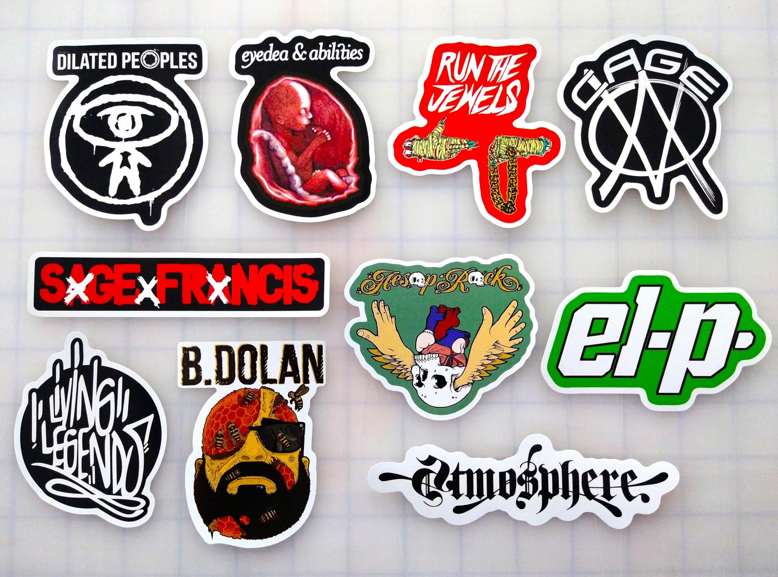Underground Hip-Hop Sticker Pack (10 Stickers) Set 1 dialated eyedea Run cage sage Aesop el Living b Peoples abilities The Jewels Francis Rock p Legends Dolan