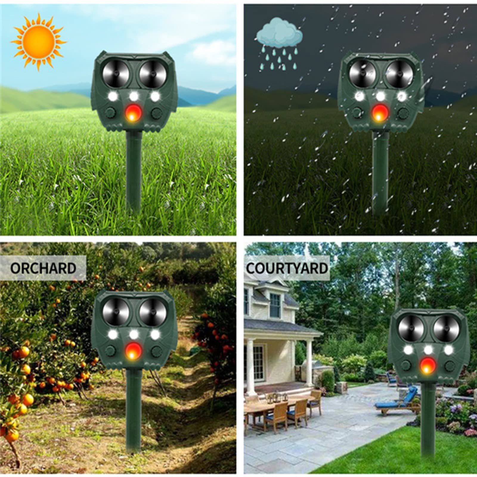 Repelente Solar para Exteriores, Repelente ultrasónico de Ratones, Repelente electrónico de plagas, Repelente de Perros, Repelente de Gatos, Repelente de Aves