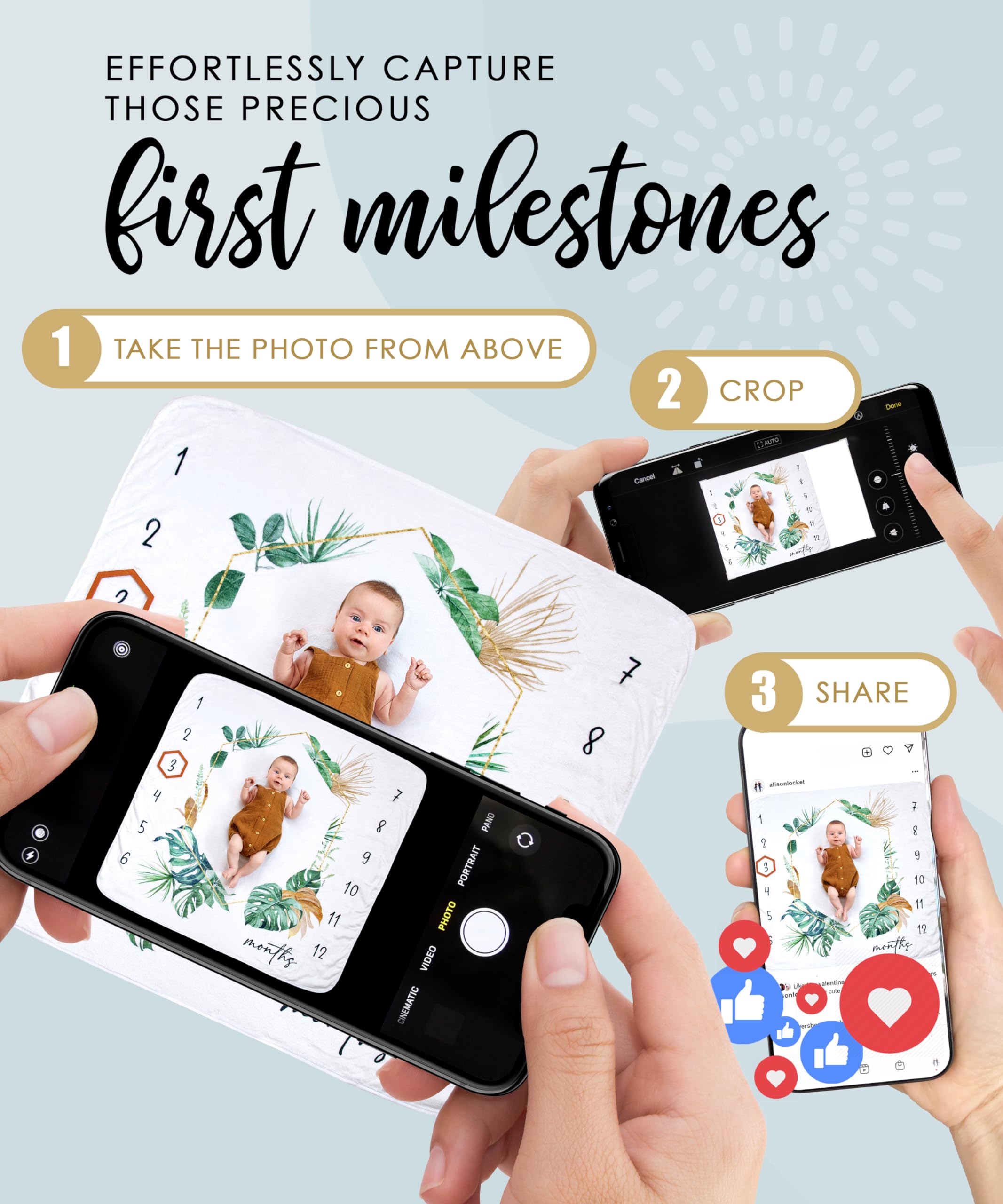 Manta mensual para bebé niño – Extra acogedora 46 x 46 pulgadas – Accesorio mensual perfecto para fotos para capturar recién nacidos a 12 meses de crecimiento – Unisex