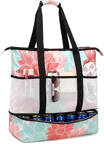 Octsky Beach Bag Tote Pool Bag with Cooler 9 Pockets Zipper Waterproof Sandproof Leakproof Xl Beach Bags for Women