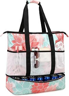 Octsky Beach Bag Tote Pool Bag with Cooler 9 Pockets Zipper Waterproof Sandproof Leakproof Xl Beach Bags for Women