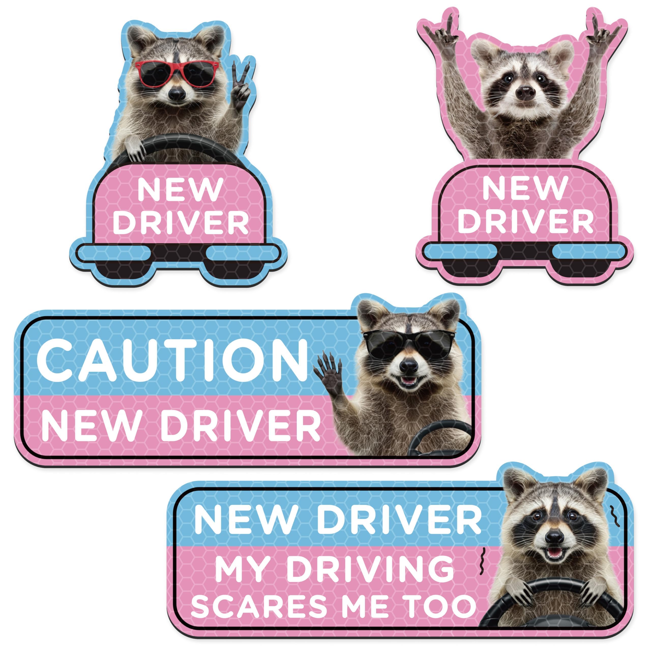 CNhoqc Student Driver Car Magnet, 4 Pcs Humorous Raccoon Automative Magnets