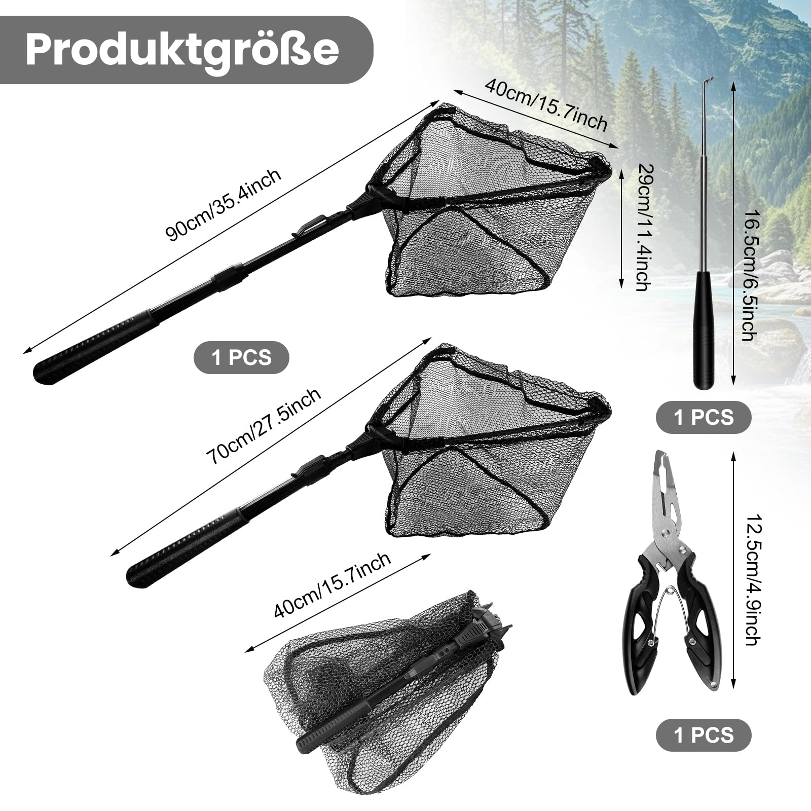 Red de Pesca de Acero Inoxidable Triangular Plegable, Sacadera Carpfishing con 1 Alicates de Pesca, 1 Unidad de Anzuelos para Estanques Arroyos Lagos y Pesca Desde Embarcación(90cm)