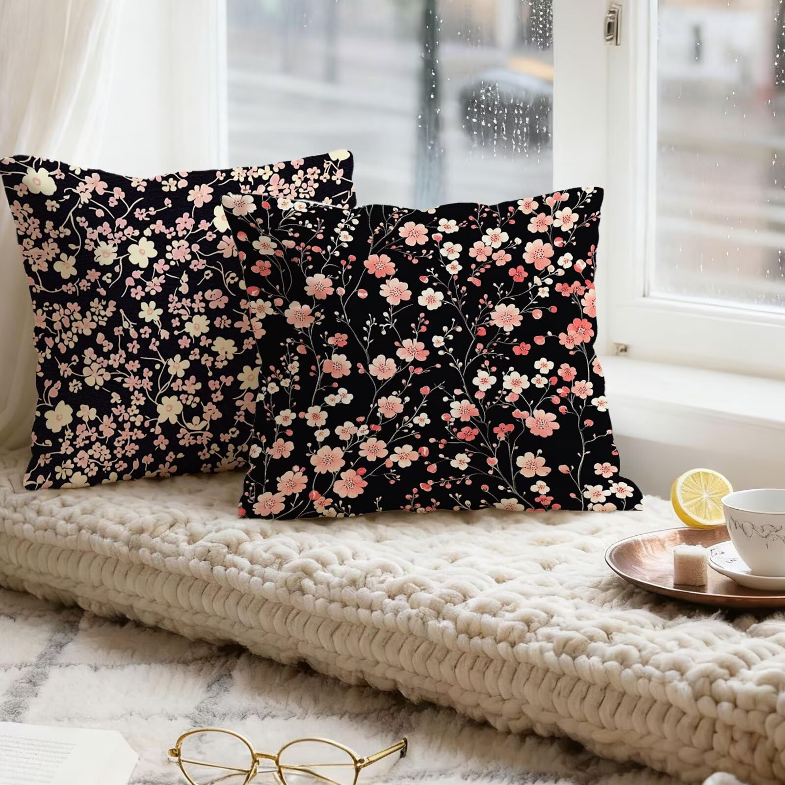 Rose Housse Coussin 60x60 Fleur Taie Oreiller 60x60 Lot de 4 Super Doux Protege Oreiller 60 x 60 Decoration Automne Taie D'oreiller Carrées Coussin Canape, pour Maison Chambre Canapé Chaise E - 812