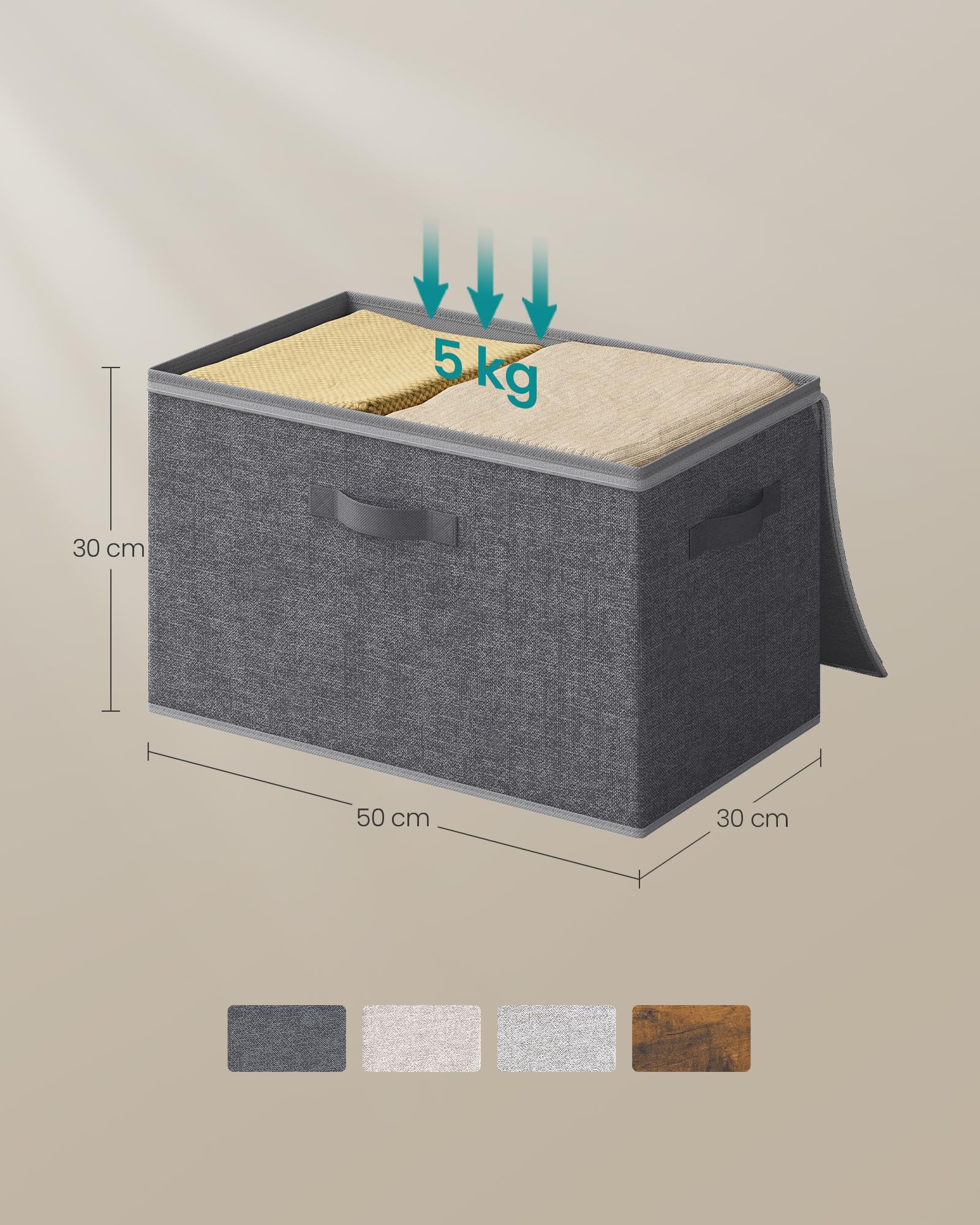 SONGMICS Pudełko do przechowywania z pokrywką, składane pudełko z materiału z uchwytami, pudełko do przechowywania ubrań, materiał włókninowy, 6 sztuk, 50 x 30 x 30 cm, szary łupkowy RZB050GN03