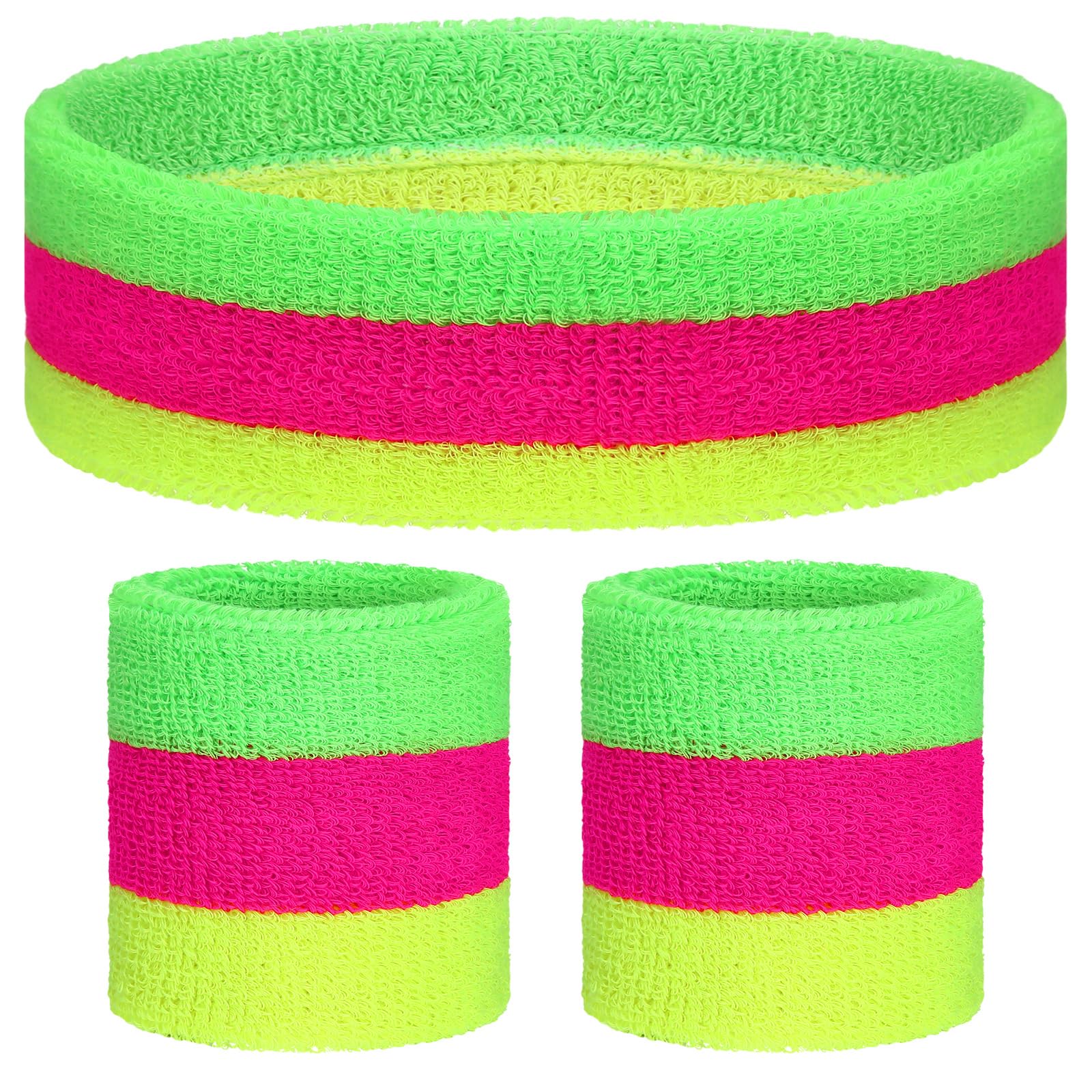 Knitgrip 3 Pack Neon Sweatbands Set Headband Wristband