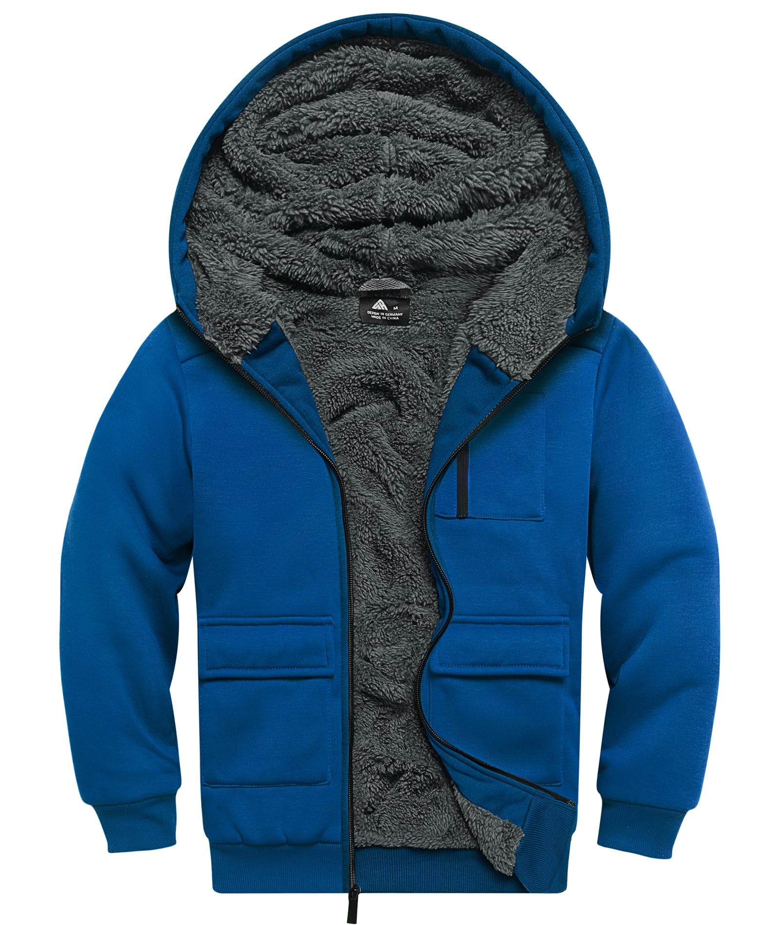 Sudadera con capucha de forro polar para niños, con cremallera, forro de sherpa, sudadera con capucha y bolsillo