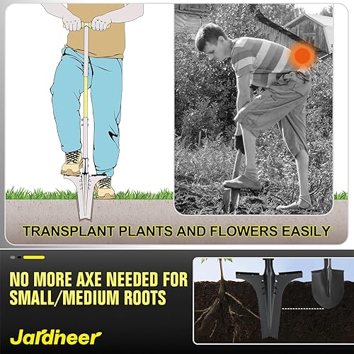 Miniatura 6 de Jardineer Palas de jardín para excavar con mango largo, pala de raíz para cortar raíces con agarre cómodo