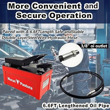 Air Hydraulic Foot Pump, 10000 PSI 0.45 Gal Reservoir, NPT 1/4 Inlet NPT 3/8 Outlet, 6.6 Ft Hose with Hydraulic Filter & Air Muffler, Pneumatic Hydraulic Pump, Red