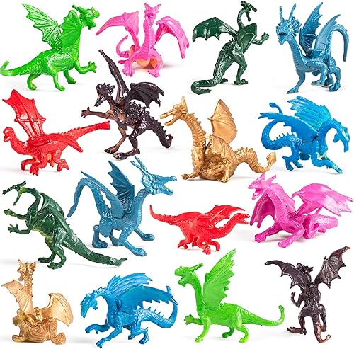 Bedwina Mini Dragon Toy Figures - (Pack of 36) 2 Inch Plastic Rubbery Dragon Figurines in Assorted Colors and Styles - Kids Toys for Birthday Party Favors, Decorations, Cupcake Toppers and Piñatas